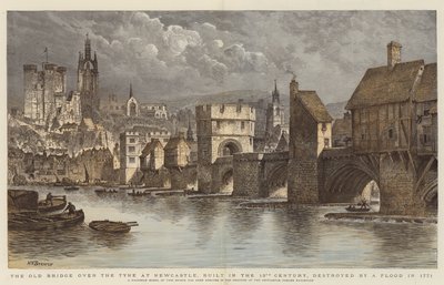 Le vieux pont sur la Tyne à Newcastle, construit au XIIIe siècle, détruit par une inondation en 1771 - Henry William Brewer